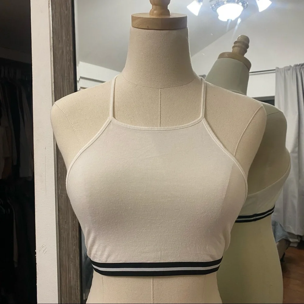 Forever 21 | Striped Racerback Bralette Sports Bra Crop Top Black White